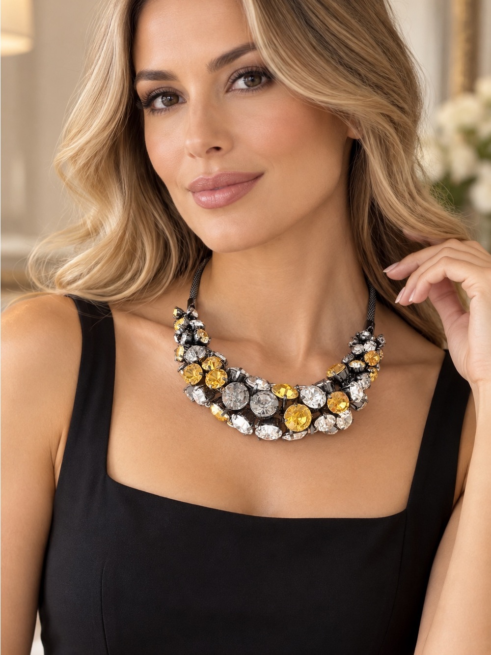 LC Lauren Conrad Yellow and Clear Crystal Cluster Necklace
